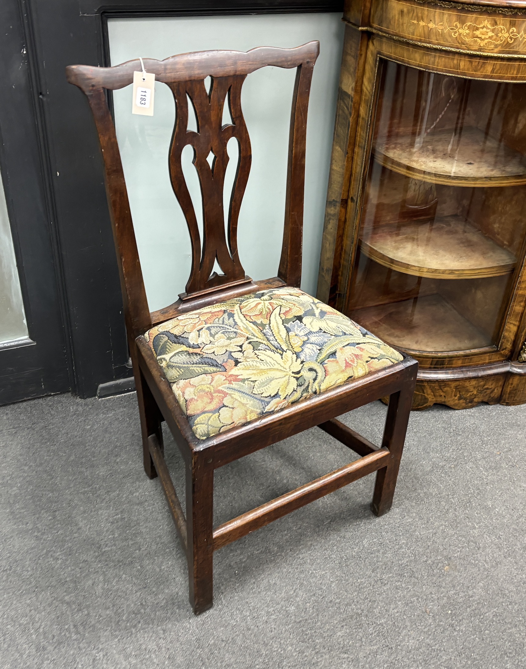 Seven George III Provincial mahogany oak and fruitwood dining chairs